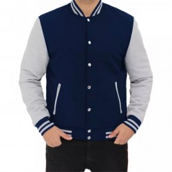 Men's Baseball Style Grey and Blue Varsity Jacket Men's Baseball Style Grey and Blue Varsity Jacket