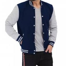 Men's Baseball Style Grey and Blue Varsity Jacket Men's Baseball Style Grey and Blue Varsity Jacket