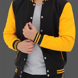 Men's Black and Yellow Bomber Varsity Jacket Men's Black and Yellow Bomber Varsity Jacket