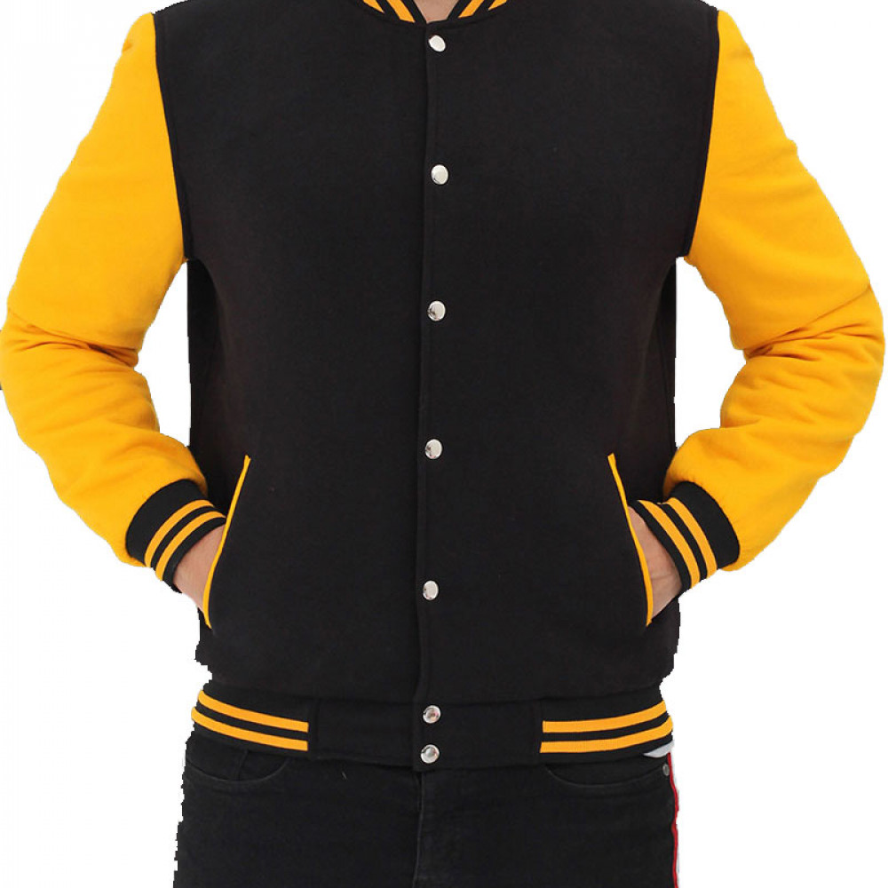 Jacketsthreads Men's Black and Yellow Bomber Varsity Jacket