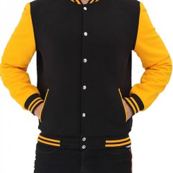 Men's Black and Yellow Bomber Varsity Jacket Men's Black and Yellow Bomber Varsity Jacket