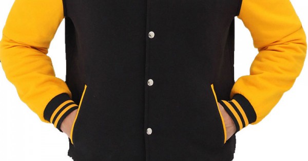 Men's Black and Yellow Bomber Varsity Jacket