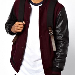 Men's Bomber College Varsity Maroon and Black Jacket