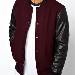 Men's Bomber College Varsity Maroon and Black Jacket
