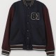 Men's Bomber Dark Blue and Burgundy Baseball 81 Jacket front view bomber jacket