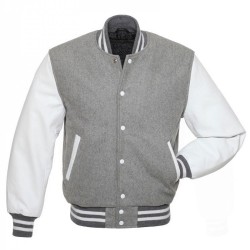Men's Bomber Grey Wool Varsity Jacket Men's Bomber Grey Wool Varsity Jacket