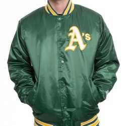 Men's Bomber Starter Oakland A's Green Satin Jacket Men's Bomber Starter Oakland A's Green Satin Jacket