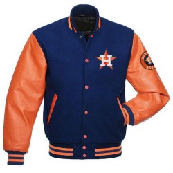 Men's Houston Astros Letterman Blue and Orange Jacket Men's Houston Astros Letterman Blue and Orange Jacket