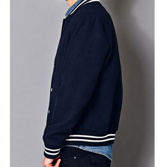 Men's Navy Blue Bomber Prep School Jacket