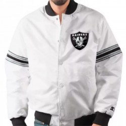 Men's Raiders White Satin Varsity Bomber Jacket