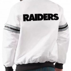 Men's Raiders White Satin Varsity Bomber Jacket Men's Raiders White Satin Varsity Bomber Jacket