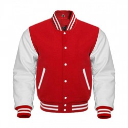 Men's Red and White College Bomber Jacket