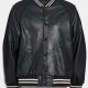 Men's Snap Tab Closure Black Leather Bomber Jacket Men's Snap Tab Closure Black Leather Bomber Jacket front view bomber jacket