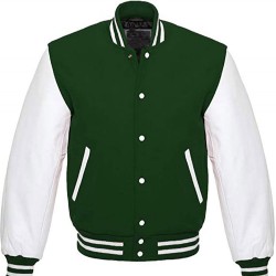 Men's Snap Tab Closure Green and White Bomber Jacket Men's Snap Tab Closure Green and White Bomber Jacket