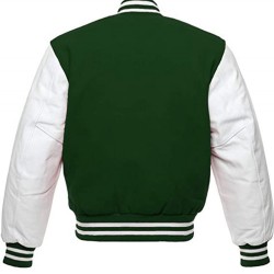 Men's Snap Tab Closure Green and White Bomber Jacket Men's Snap Tab Closure Green and White Bomber Jacket