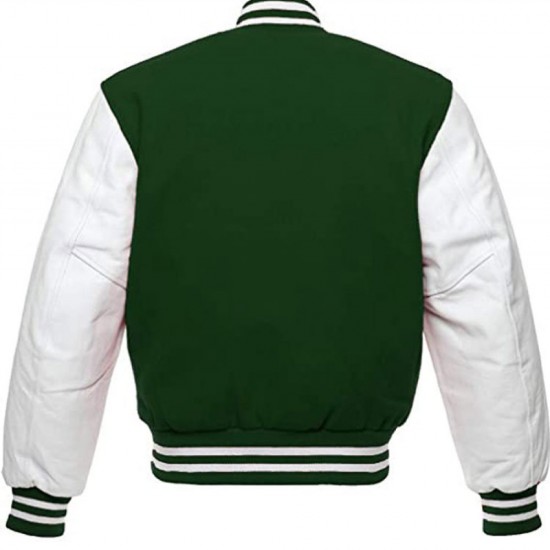 Men's Snap Tab Closure Green and White Bomber Jacket