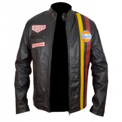 Men's Steve McQueen Le Mans Gulf Racing Brown Leather Jacket  Men's Steve McQueen Le Mans Gulf Racing Brown Leather Jacket