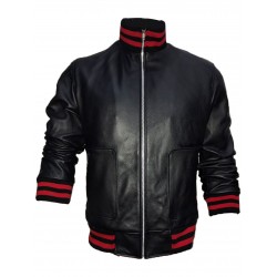 New Men's Stylish Red And Black Stripes Leather Jacket