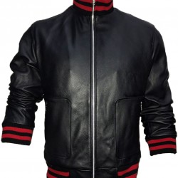 New Men's Stylish Red And Black Stripes Leather Jacket New Men's Stylish Red And Black Stripes Leather Jacket