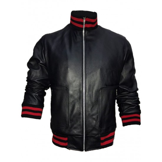 New Mens Stylish Red And Black Stripes Leather Jacket