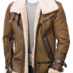 Men's Aviator Sheepskin Leather Faux Shearling Brown Jacket Men's Aviator Sheepskin Leather Faux Shearling Brown Jacket