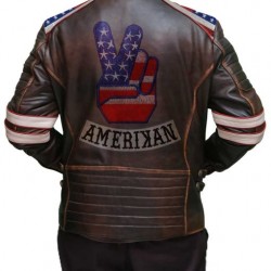 Mens American Flag Brown Leather Jacket