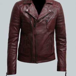Mens Burgundy Color Biker Style Leather Jacket