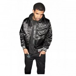 Mens Casual Black Bomber Satin Hooded Varsity Jacket