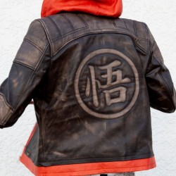 Mens Goku Orange Hood Brown Leather Jacket Mens Goku Orange Hood Brown Leather Jacket