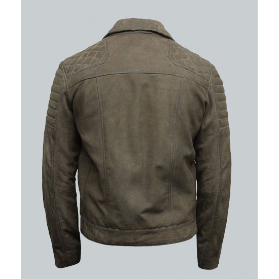Mens Grey Suede Leather Motorcycle Jacket