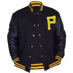 Mens Pittsburgh Pirates P Logo Baseball Majestic Varsity Black Letterman Bomber Jacket Mens Pittsburgh Pirates P Logo Baseball Majestic Varsity Black Letterman Bomber Jacket