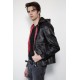 Mens Red Hood Black Leather Costume Jacket