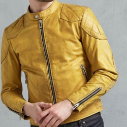 Mens Yellow Cafe Racer Leather Jacket Mens Yellow Cafe Racer Leather Jacket