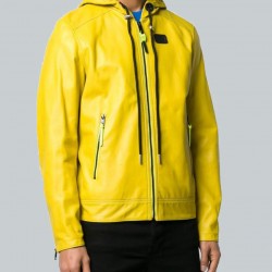 Mens Yellow Hooded Leather Jacket Mens Yellow Hooded Leather Jacket