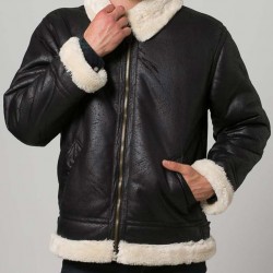 Mens Black Aviator Faux Shearling Leather Jacket Mens Black Aviator Faux Shearling Leather Jacket