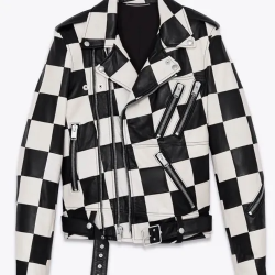 Men’s Biker Asymmetrical Zipper Checkerboard Leather Jacket Men’s Biker Asymmetrical Zipper Checkerboard Leather Jacket