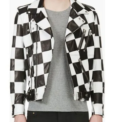 Men’s Biker Asymmetrical Zipper Checkerboard Leather Jacket Men’s Biker Asymmetrical Zipper Checkerboard Leather Jacket
