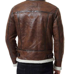 Men’s Biker Shearling Bomber Distressed Brown Leather Jacket