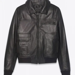 Men’s Black Sheepskin Leather Aviator Jacket with Removable Fur Collar Men’s Black Sheepskin Leather Aviator Jacket with Removable Fur Collar