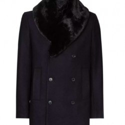 Men’s Blue Peacoat with Faux Fur Trimmed Men’s Blue Peacoat with Faux Fur Trimmed