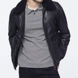 Men’s Bomber Black Jacket with Sherpa Collar