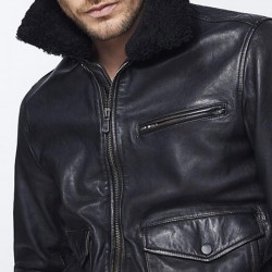 Men’s Bomber Black Jacket with Sherpa Collar