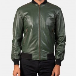 Men’s Bomber Casual Green Leather Jacket