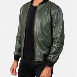 Men’s Bomber Casual Green Leather Jacket