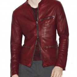 Men’s Casual Red Burnished Dual Zipper Jacket