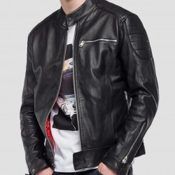 Men’s Crust Motorcycle Leather Jacket with Zipper Pockets
