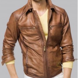 Men’s Designer Moto Tan Brown Leather Jacket