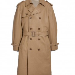 Men’s Double Breasted Light Brown Belted Leather Coat Men’s Double Breasted Light Brown Belted Leather Coat