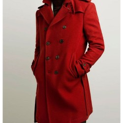 Men’s Double Breasted Red Belted Coat Men’s Double Breasted Red Belted Coat