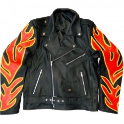 Men’s Fire Flames Motorcycle Leather Jacket Men’s Fire Flames Motorcycle Leather Jacket